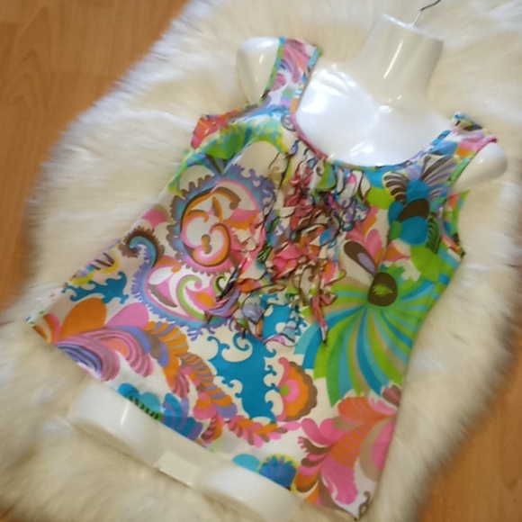 Trina Turk Printed Ruffled Silk Top - Picture 9 of 15